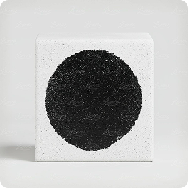 Black circle on white cube