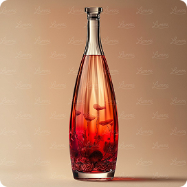 Red liquid in glass bottle